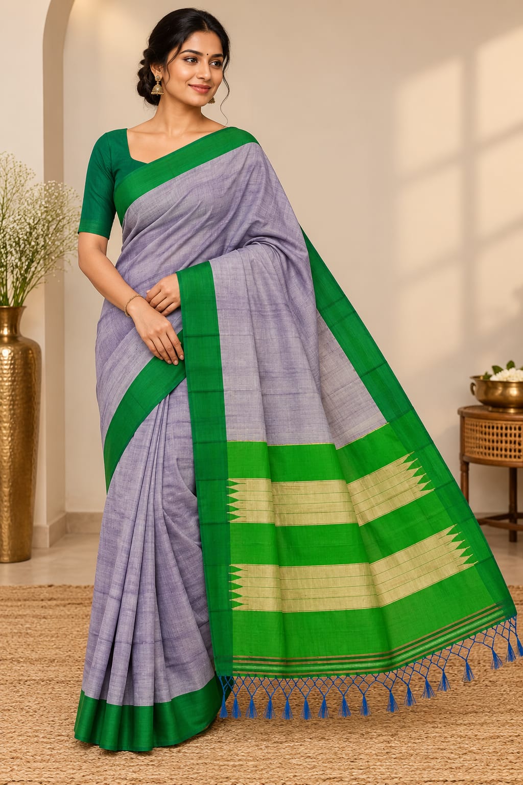 Chikkifaras Plane Unique weave Handloom Ilkal Saree — Viscose Cotton Ilkal saree