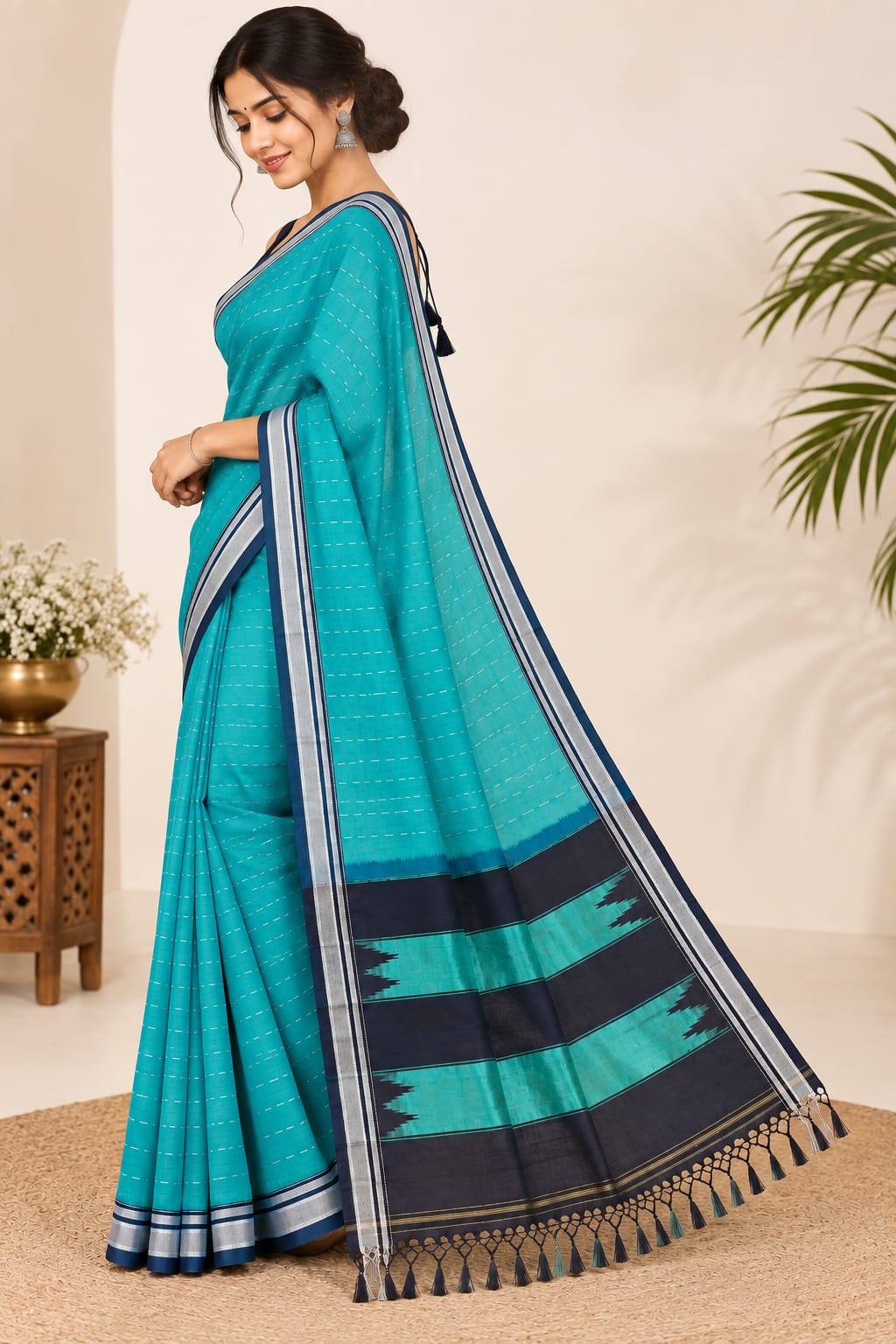 Cotton Slub Lining Handloom Pure Cotton Ilkal Saree — Viscose Cotton Ilkal saree