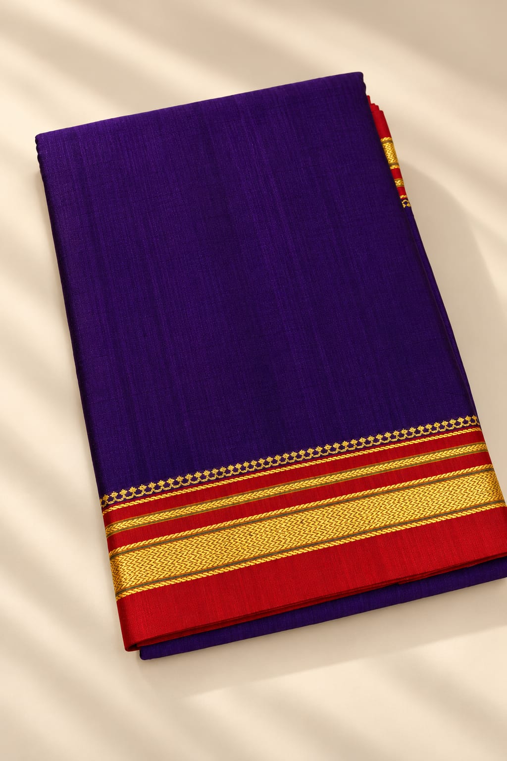 Traditional Purple Ilkal Saree with Red and Golden Zari Border — Viscose Cotton Ilkal saree