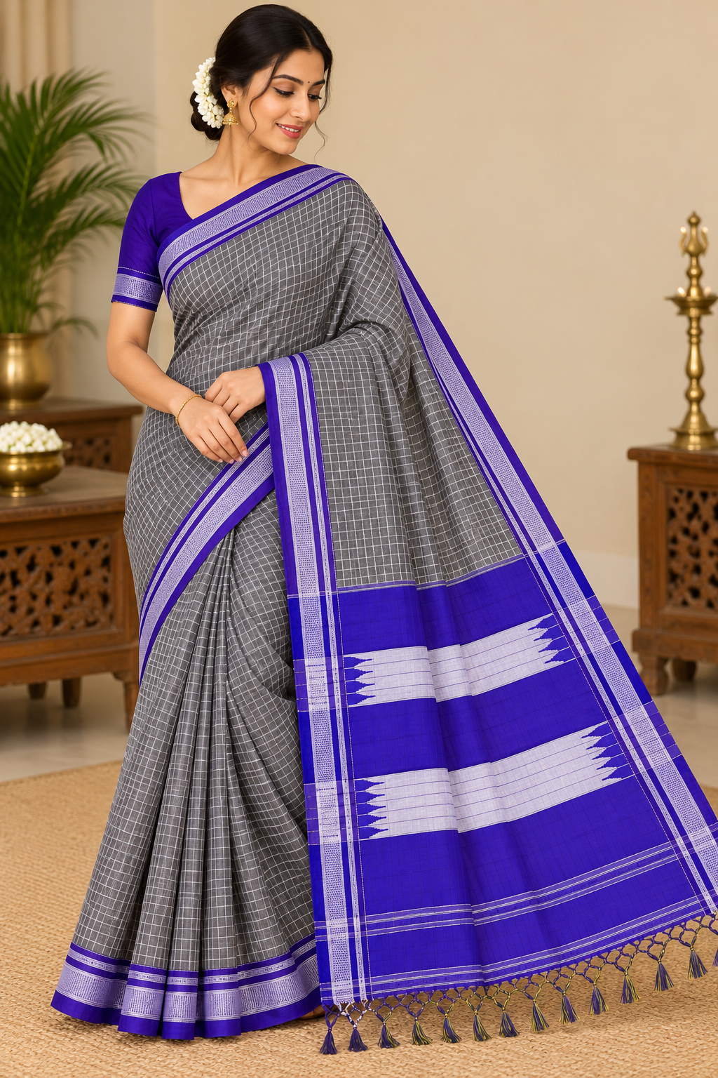 Ragavali Pure Cotton Chex Handloom Ilkal Saree — Pure Cotton Ilkal saree