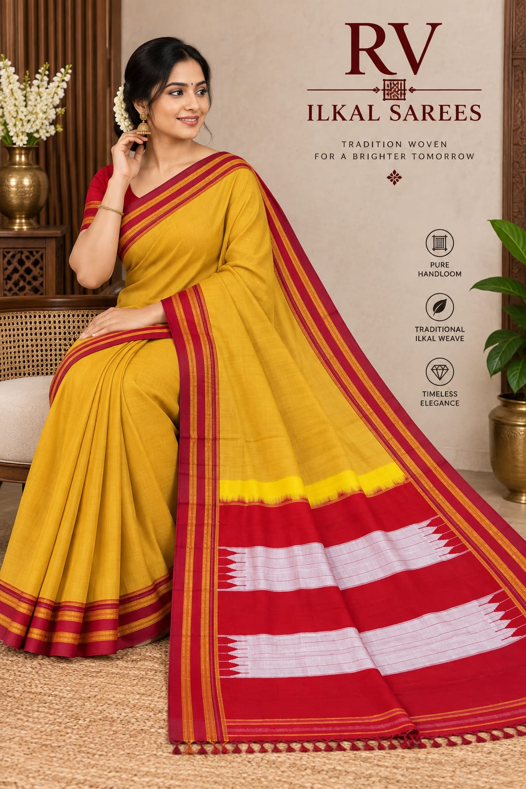 Maroon OrangeTraditional Gayatri Boarder Ilkal Saree — Viscose Cotton Ilkal saree