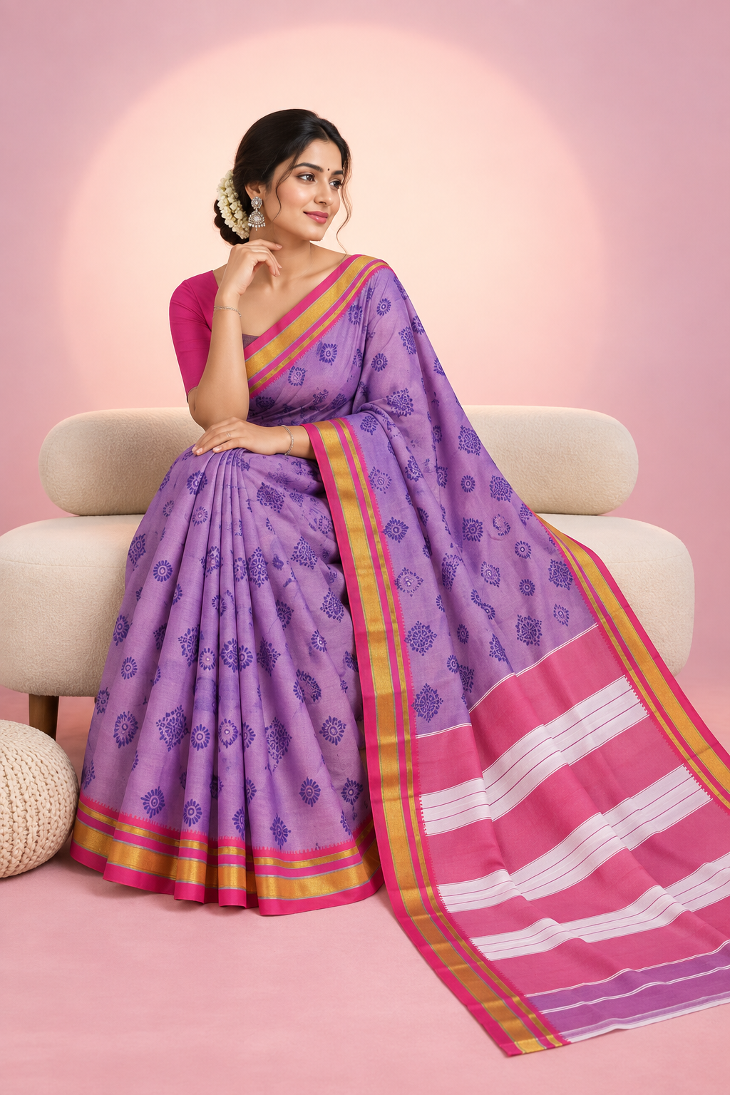 Printed  Blue Traditional Elegance  Ilkal Saree — Silk Tissue Ilkal saree