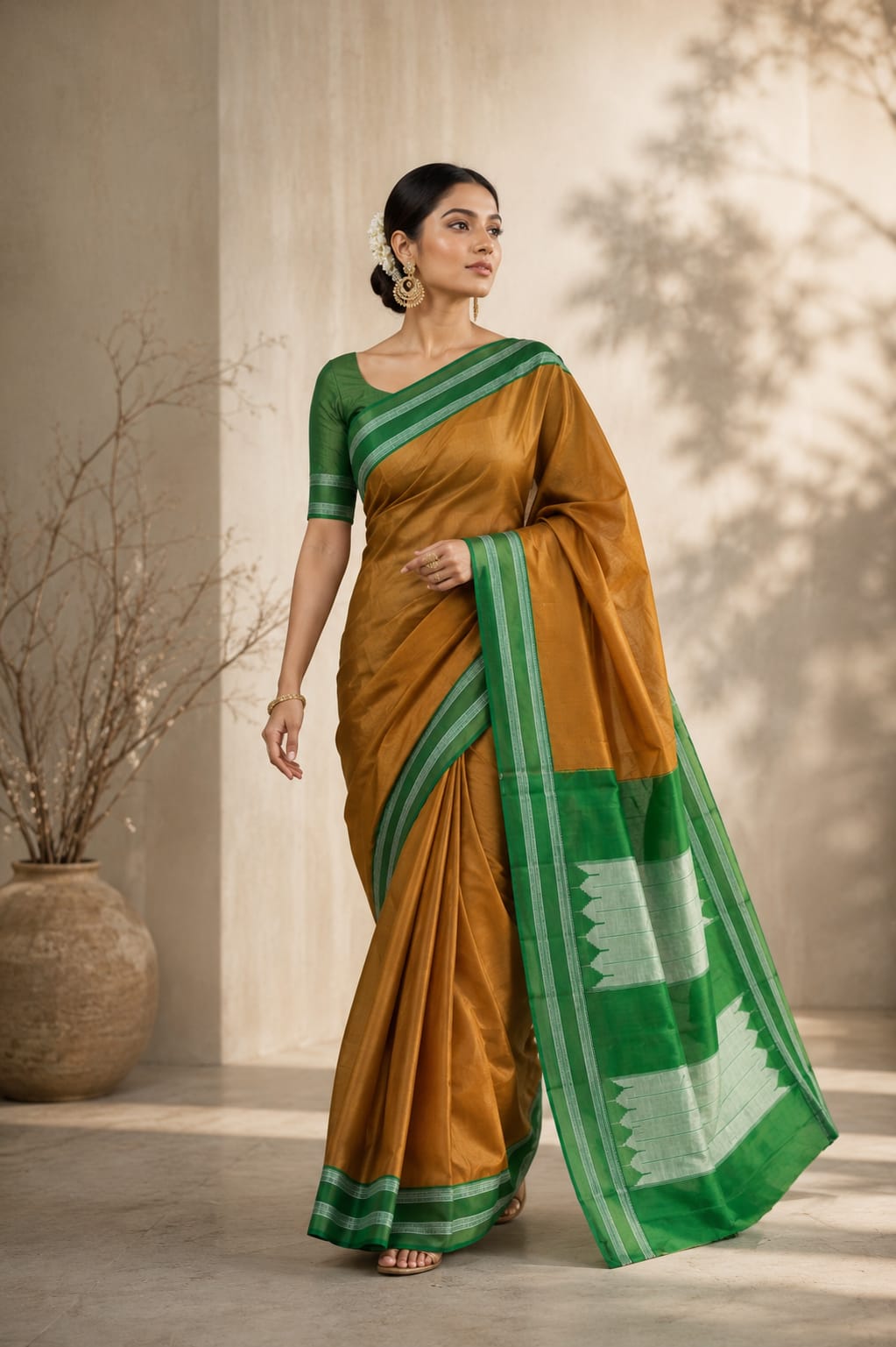 Green Gayatri Handloom Ilkal Saree — Handloom Cotton Ilkal saree
