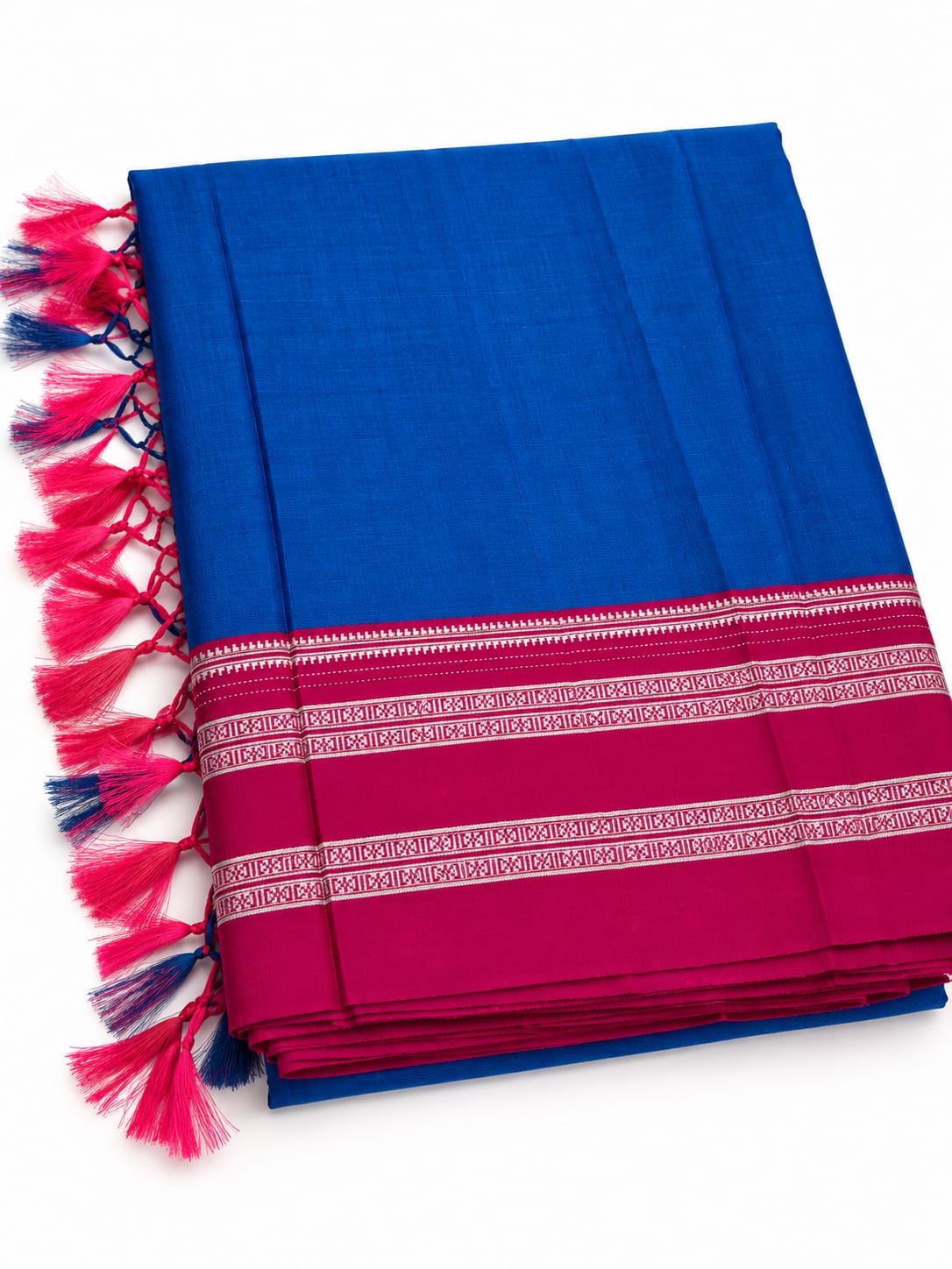 Blue Pink Traditional Gayathri Handloom Ilkal Saree — Viscose Cotton Ilkal saree