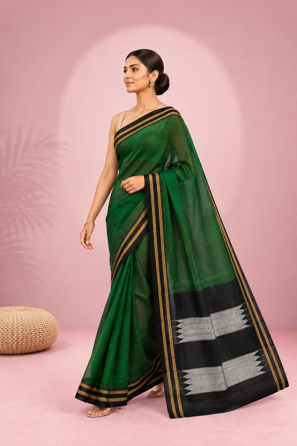Green Traditional Viscos Cotton Handloom Gayatri Ilkal Saree — Full drape