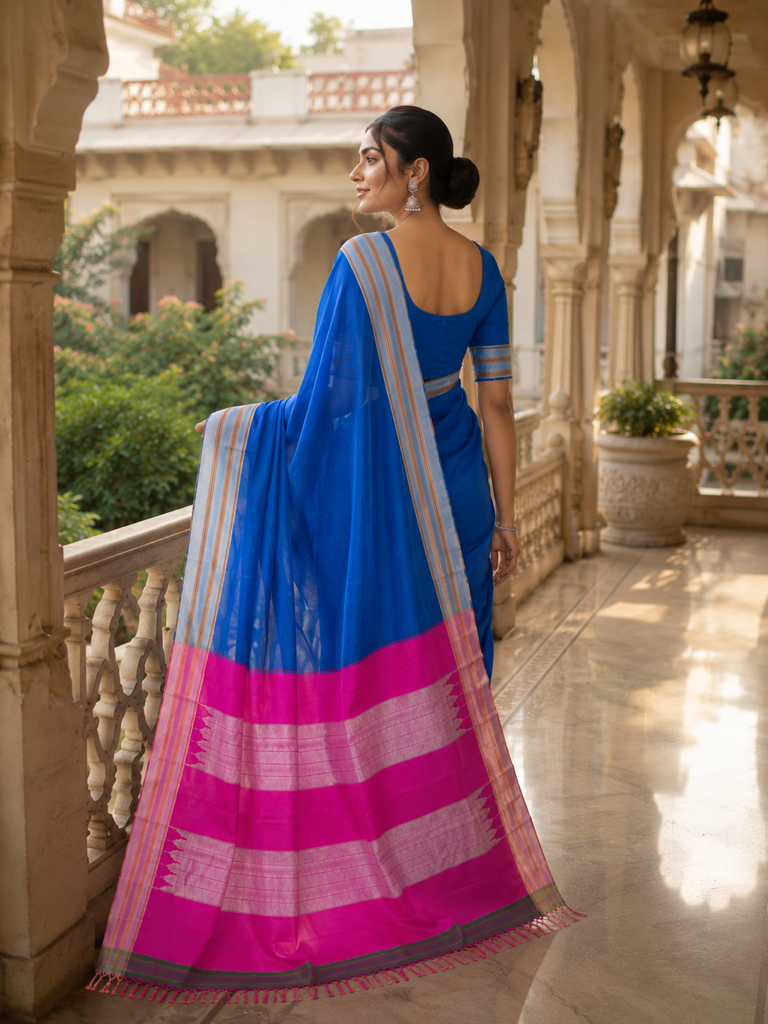 Pink Blue Handloom Gayatri Ilkal Saree