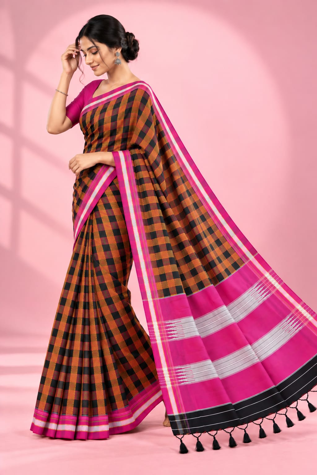 Khun Red Cheks Traditional Saree — Cotton-Silk Ilkal saree