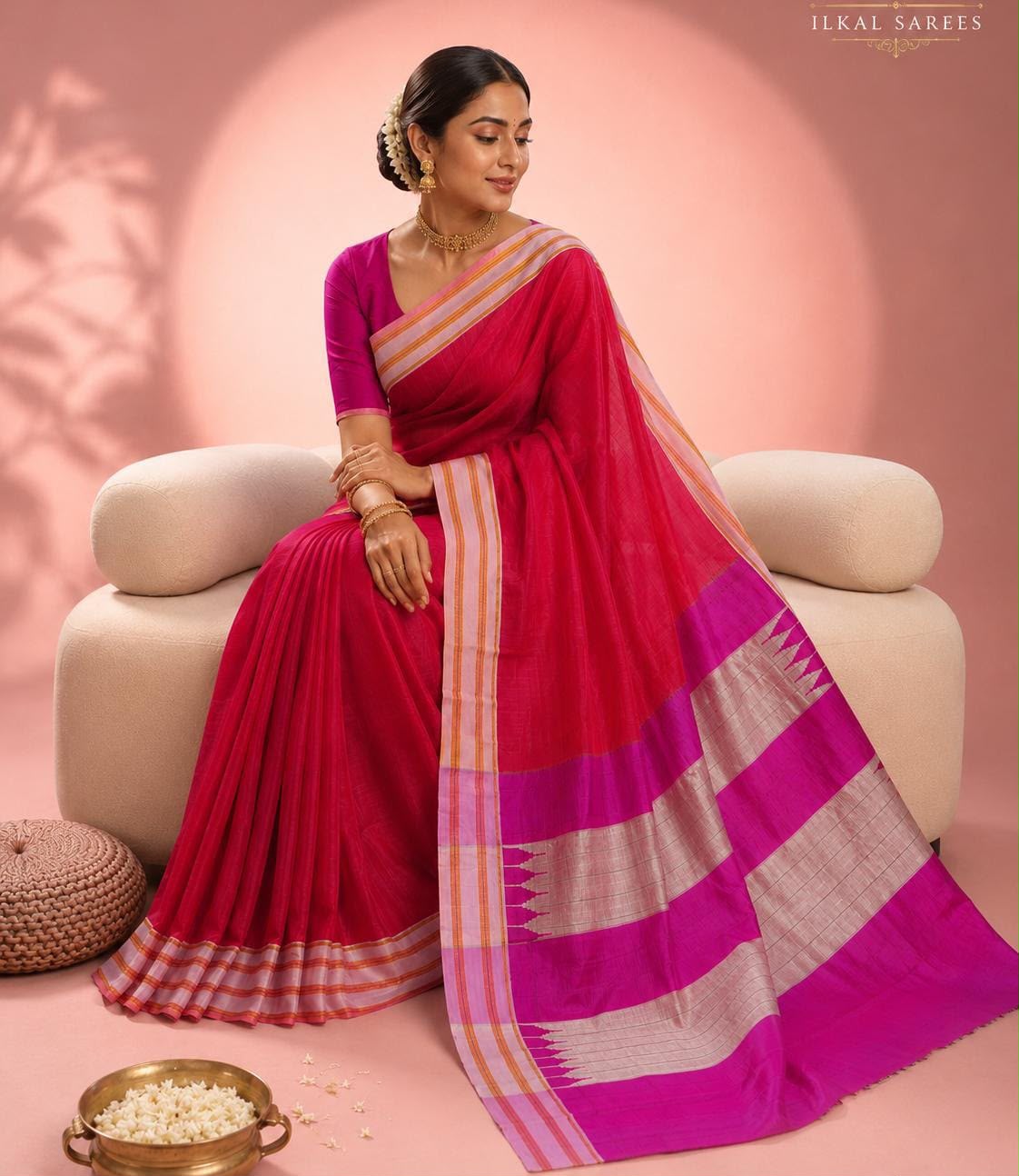 Woman wearing an authentic Ilkal saree