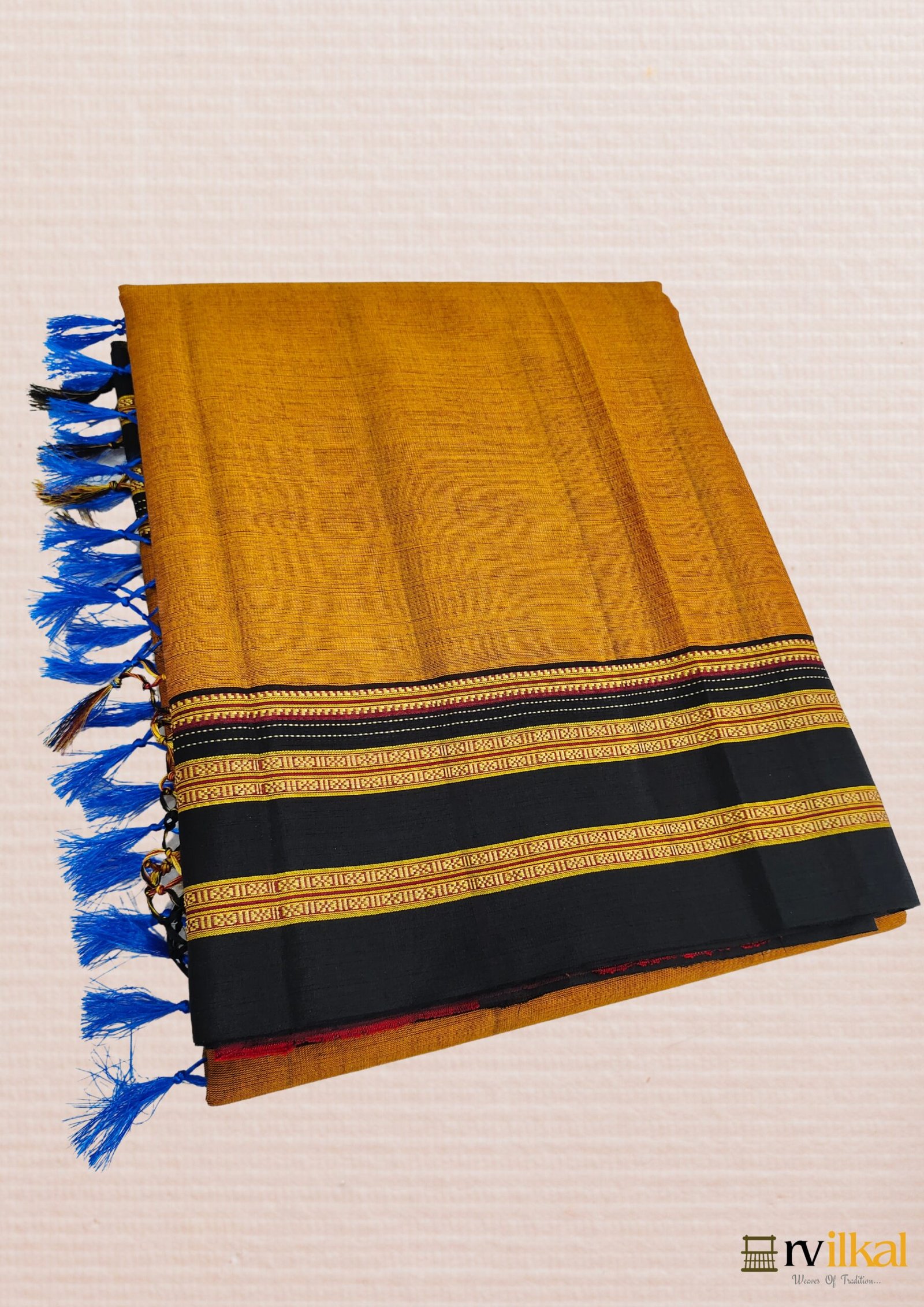 Handloom Yellow & Brown Ilkal Saree With Gayatri Border – Indiva