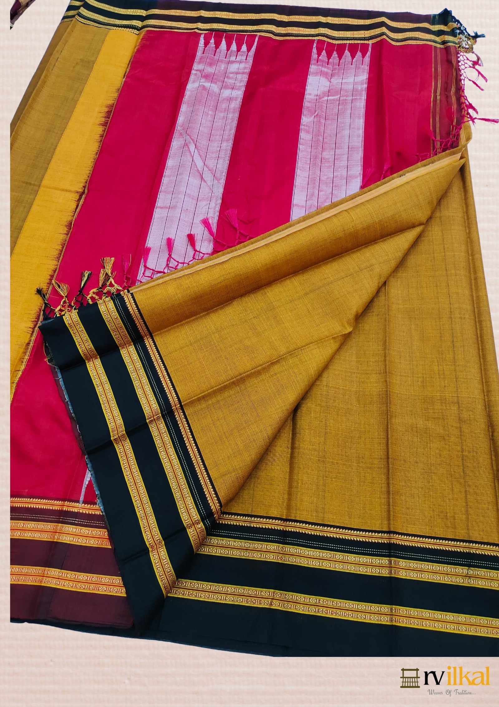 Buy Ilkal Brick Brown Cotton-Silk Saree With Black Border Online