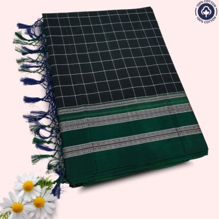 Green Chex Pure Cotton Ilkal Saree